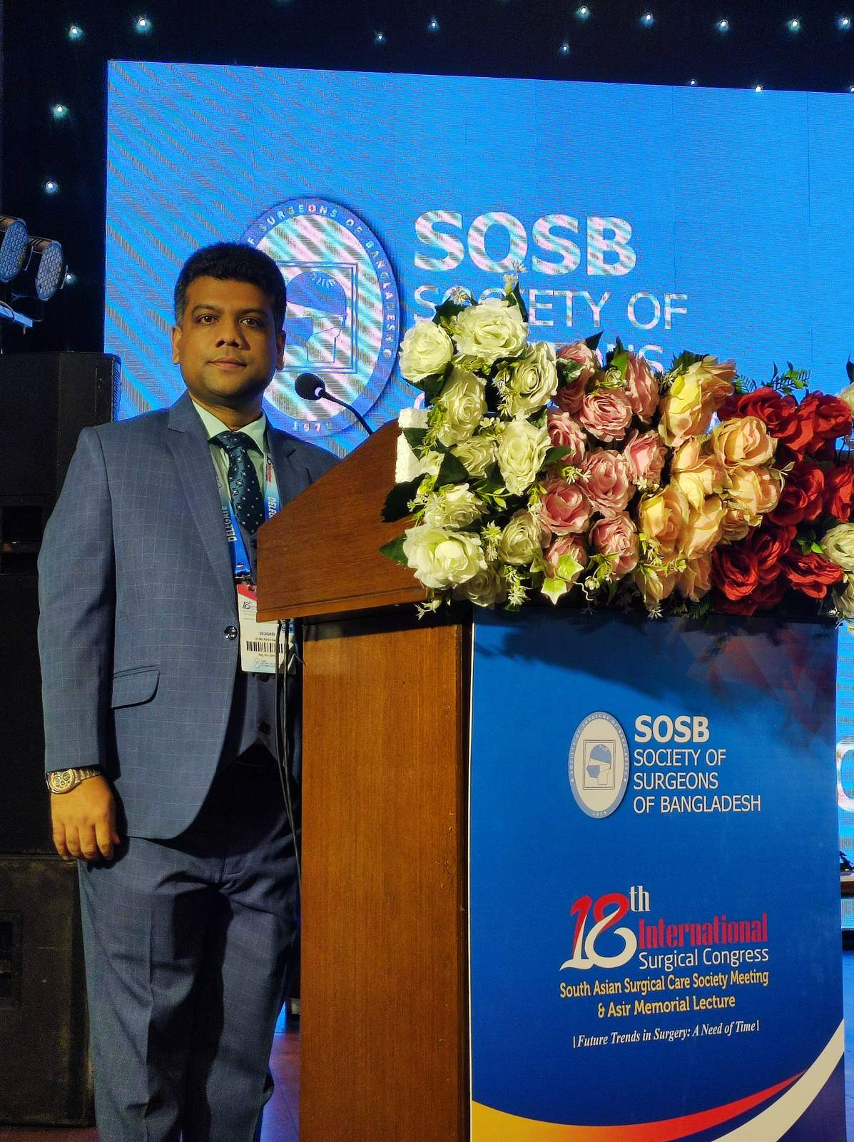 Dr. Murshidul Arefin presenting at a medical congress regarding advancements in hepatobiliary surgery.